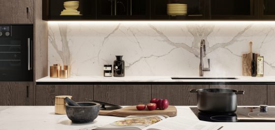 Marble-look luxury kitchen worktops