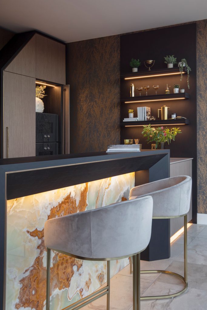luxury kitchen with onyx breakfast bar and Gaggenau ovens