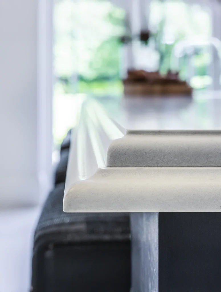 Marble kitchen worktop with ogee bullnose edge profile